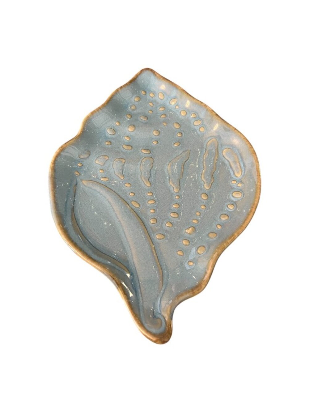 Cindy Crawford Style Blue Ceramic Leaf Dish Trinket Tray Vanity Catchall 7.5x5.2
